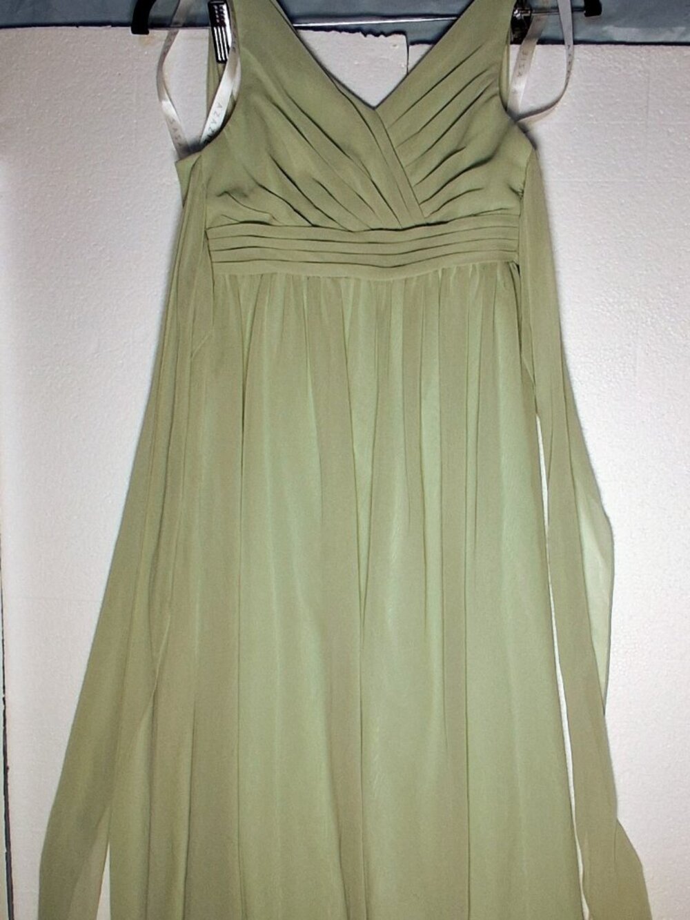 Azazie Kora Junior Bridesmaid Dress Pistachio Green Chiffon Size: Junior 6
